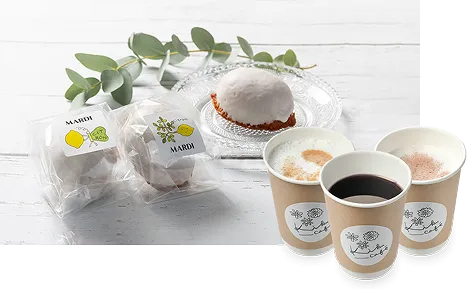 レモンケーキなどのお菓子やコーヒー・レモネードなどのカフェ商品